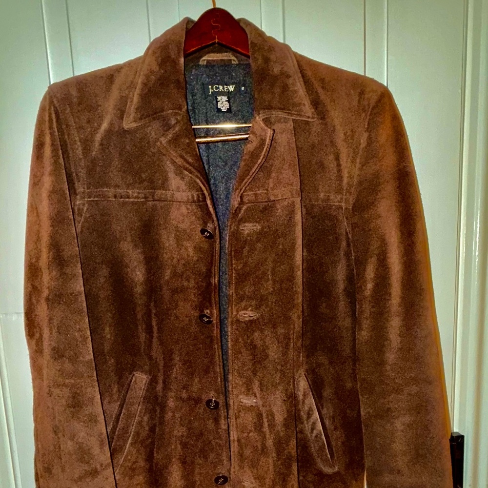 J CREW Men's Women's Chocolate Suede Car Coat with Quilted Lining